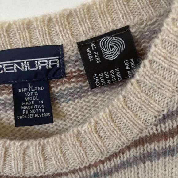 Vintage Centura Mens Grandpa Sweater Shetland Wool Size Large Knit Pullover 90s - Picture 8 of 13